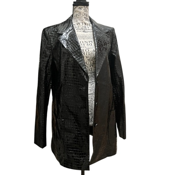 Susana Monaco Black Crocodile embossed single breasted blazer size Small, NWT - Picture 1 of 13